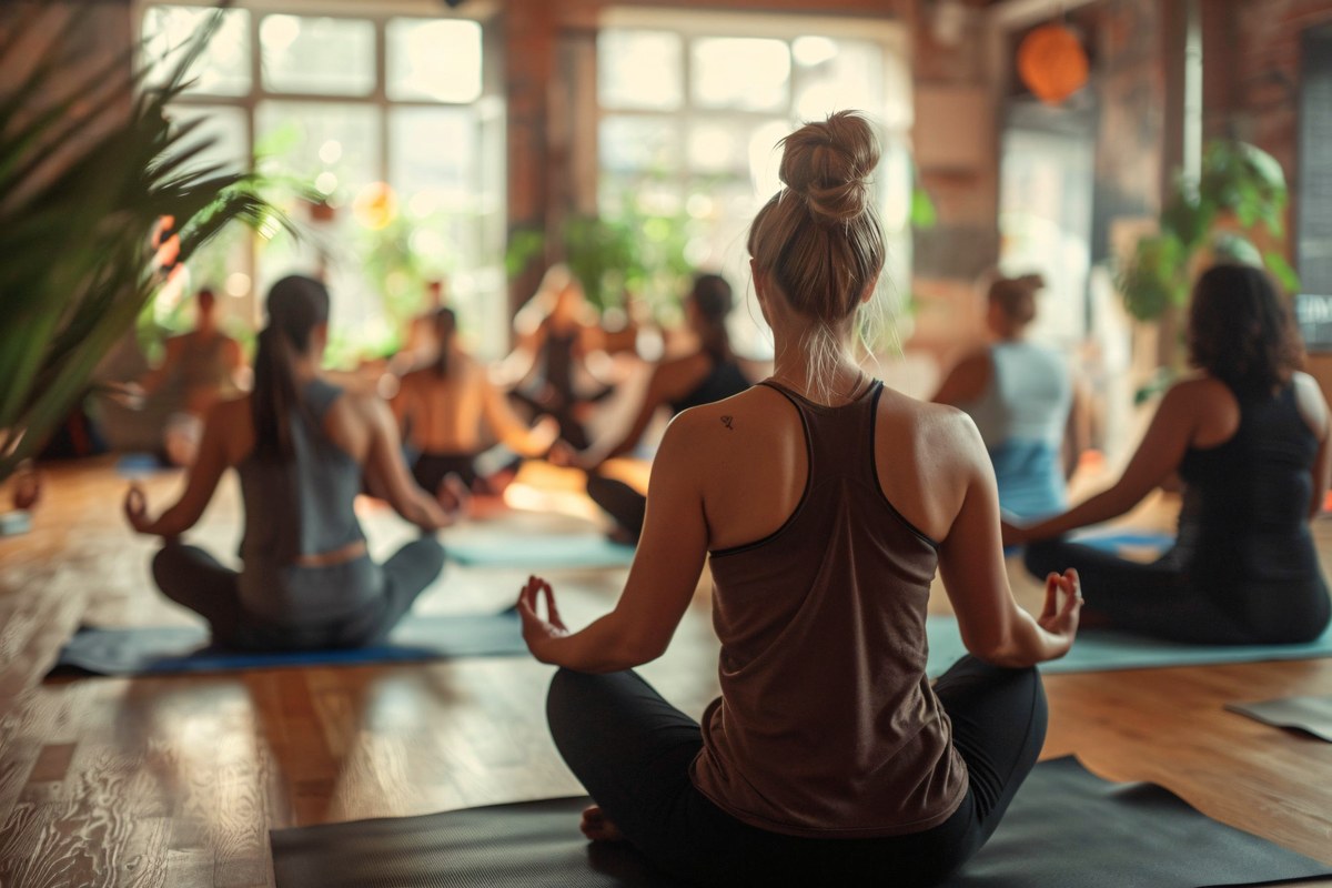 Gruppe in einer Yogaklasse im Studio